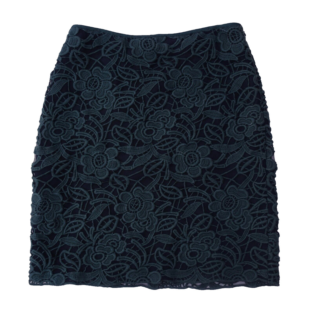 Per Se Pencil Skirt Women's 6 Black Lace Overlay Floral Side Zip, Dark Academia